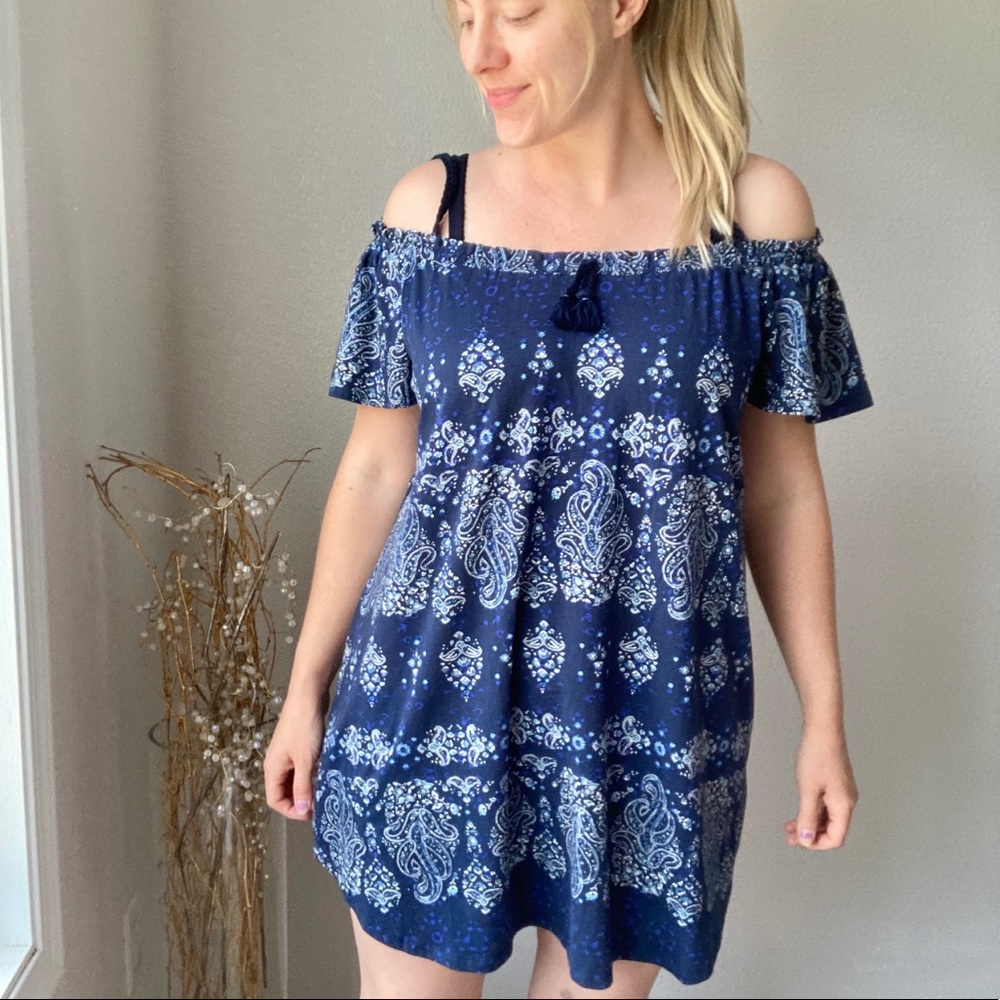 Lucky Brand NWT Off Shoulder Summer Blue Dress Swim Cover Up